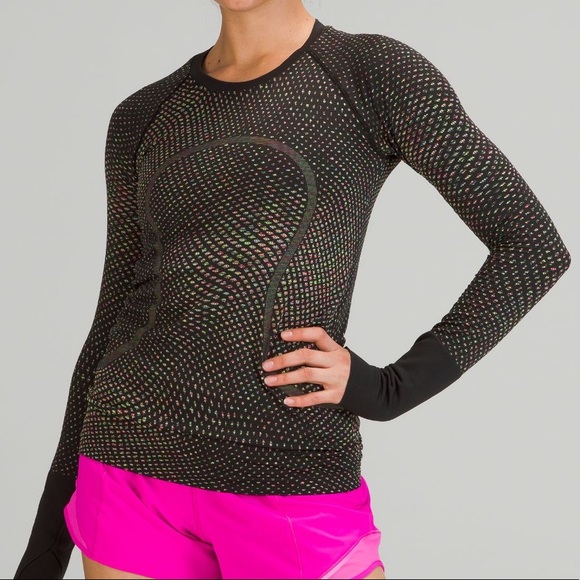 NWT Lululemon Swiftly Tech Longsleeve 2.0 Grid Warp Black/Neon Multi Size 6 - Picture 6 of 9